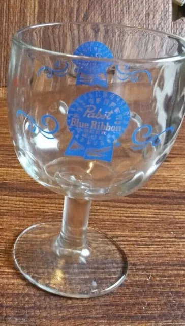 Vintage PABST BLUE RIBBON Beer Heavy Beer Glass Footed 6" Goblet