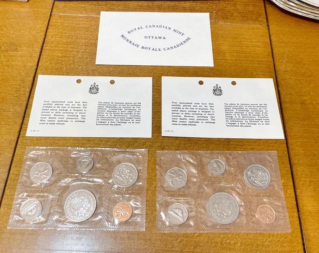 2 Sets of 6 Coins Canada Mint 1971 Coin Set Uncirculated with COA and Envelope