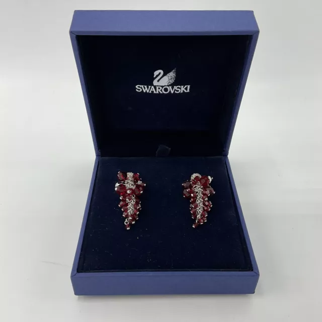 Swarovski crystal red dangle cluster pierced earrings NIB