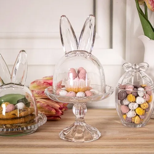 Glass Bunny Cake Stand Easter Confectionary Sweets Spring Home Decor Kitchen