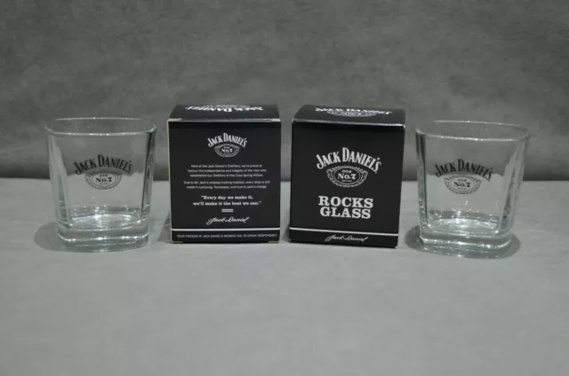 Pair Of (2) Jack Daniel's Rocks Tumbler Glass Whisky 28cl 280ml Xmas In Gift Box