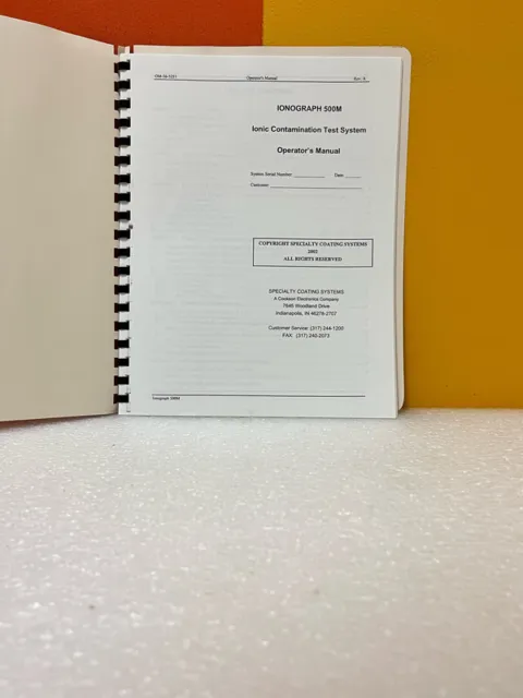 Specialty Coating Systems Ionograph 500M Operator's Manual