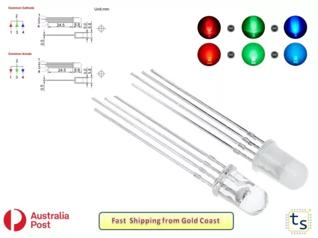 20x 5MM 4Pin RGB Tri-Colour Emitting Diodes Common Anode/Cathode LED Light Diode