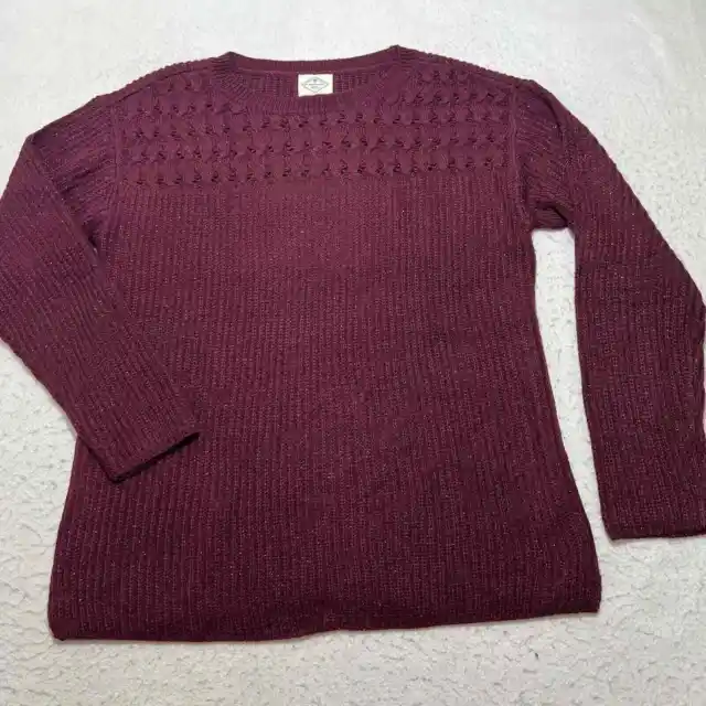 St. John's Bay Women's Large Long Sleeve Burgundy Purple Crewneck Sweater Knit