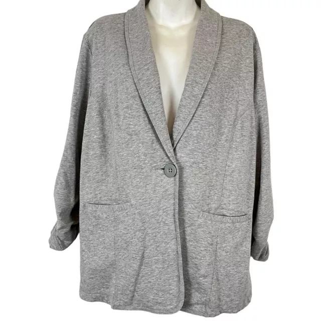 Susan Graver Womens Heather Gray Knit Cotton Blend Stretch Blazer Suit Jacket XL