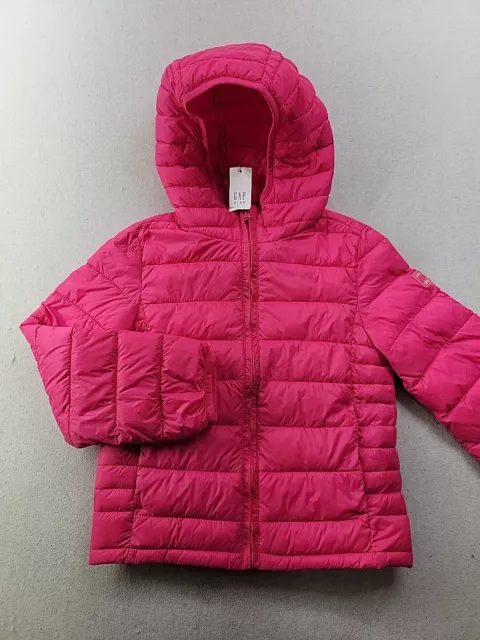 NEW - GAP Girls Small 6-7 Barbie Hot Pink Puffer Hooded Full Zip Jacket Pocket