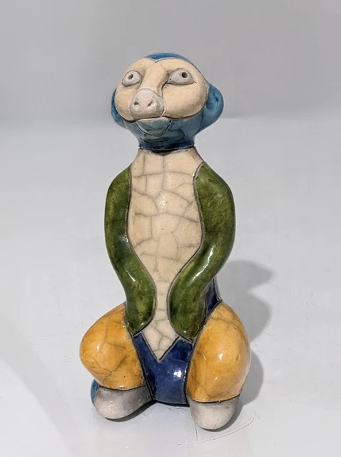 South African Colourful Fenix Raku Pottery Standing Meerkat Figurine