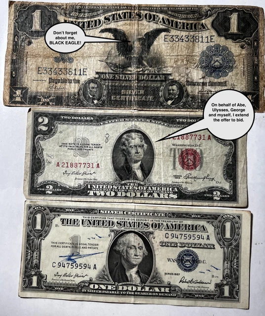 Cool, Rare Worn Series 1899 Black Eagle Silver Certificate & Worn Buds COBM-3444