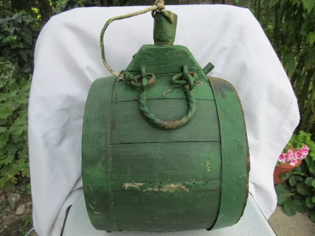 Antique Primitive Old Wooden Vessel Canteen Keg Barrel - Iron Banded