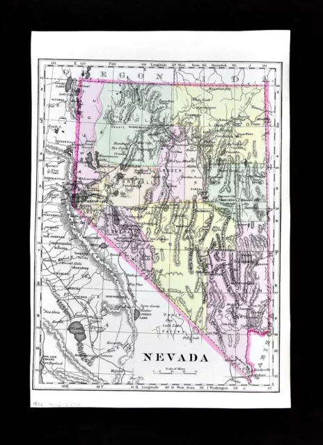 1896 Johnson Map - Nevada - Las Vegas Carson City Lake Tahoe Stillwater Austin