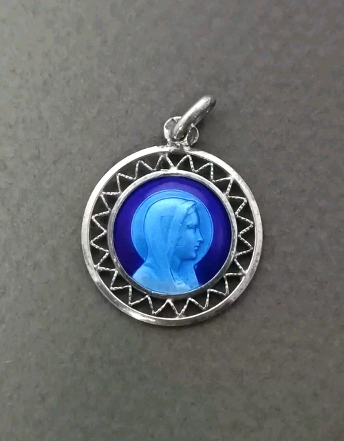 Médaille Religieuse Française Ancienne En Argent - Émail Bleu, Souvenir De Lisieux, Occasion