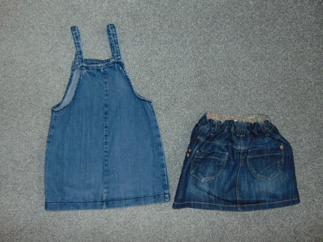 Bundle Mix, Girls' Denim Pinafore Dress & Skirt, Next, Age 2-3 Years, VGC 2