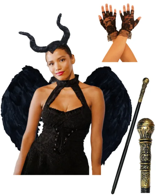 Halloween Maleficent Fancy Dress Devil Costume Deluxe Evil Queen Gothic Costume