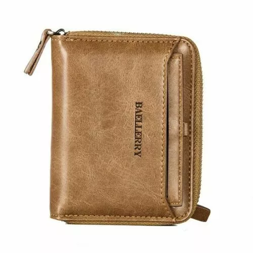 Men Men's DT Leather Bifold Detach Credit ID Card Holder Wallet Zipper Pocket