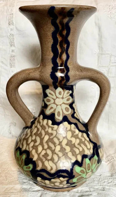 Carl Karl Gebauer Pottery 10.5” Art Nouveau Deco Handled Trumpet Vase Germany