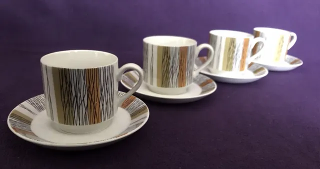 MIDWINTER “SIENNA” Pattern COFFEE CUPS + SAUCERS x4 - Vintage 1960s/1970s