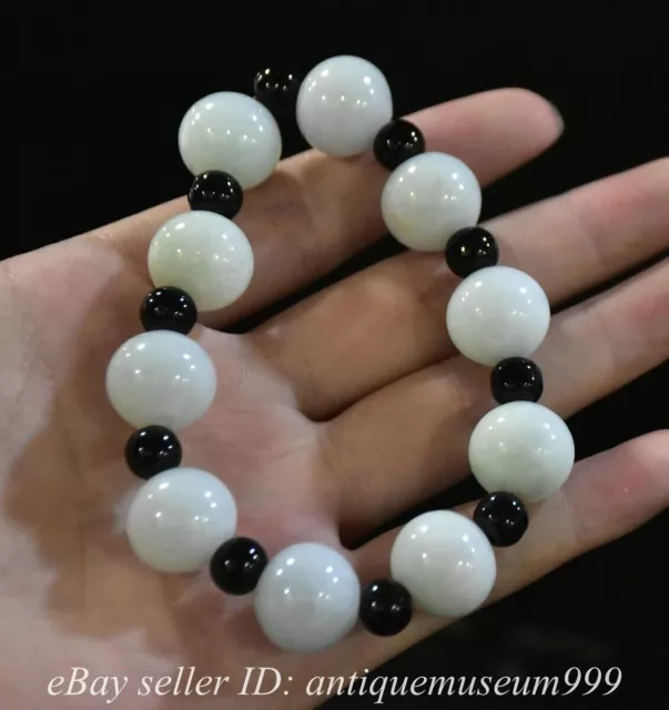 4.2" Old Chinese Dynasty Natural Jadeite White Jade Carving Ornaments Bracelet