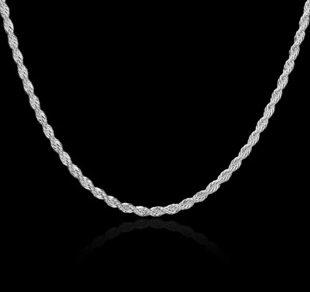 .925 SILVER STERLING Chain Necklace Italy Solid S Diamond Cut Rope Men ...