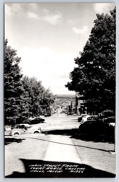 Crystal Falls Michigan~Main Street @ Courthouse~1960 RPPC