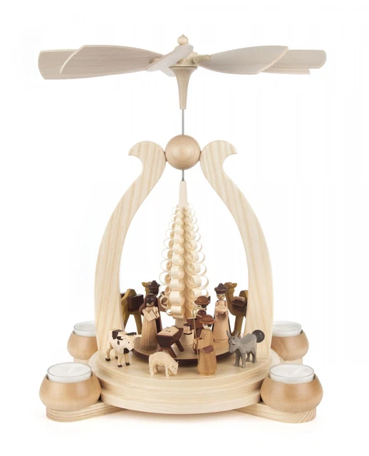 German Christmas Natural Nativity Figurines TeaLight Pyramid