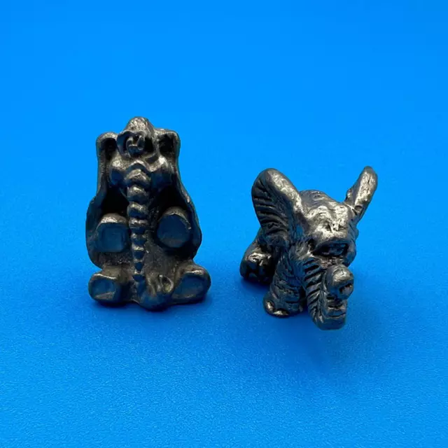 *Vintage* Solid Pewter Metal Miniature Cartoon Elephant Charm Figurines Lot of 2