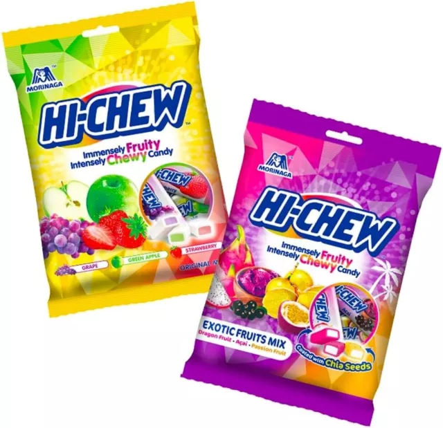 Hi-Chew Fruit Flavour Soft Candy Sweets- Exotic Fruits + Original Mix 100g. each