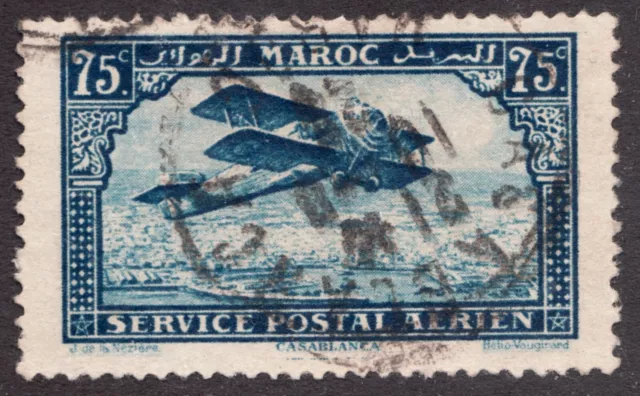 1922 French Morocco Sc #C4 75¢ Airmail : Biplane Over Casablanca  Used Cv$12.50