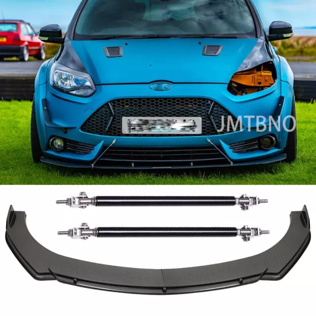 For Ford Focus ST MK3 Carbon Fiber Front Bumper Lip Spoiler Splitter +Strut Rods
