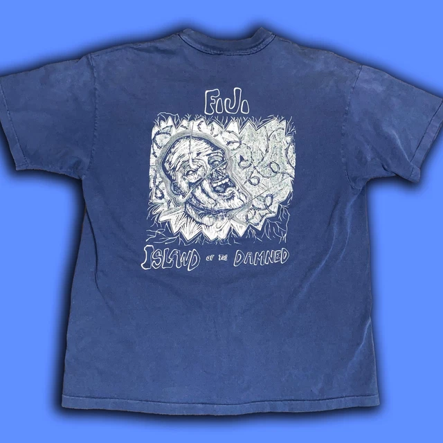 Vintage 90s Fiji Island of the Damned Navy Blue Graphic T-Shirt Size XL