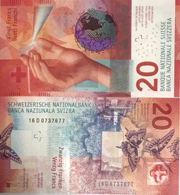 Switzerland 20 Franken 2016 P 76 d Studer & Zurbrugg UNC