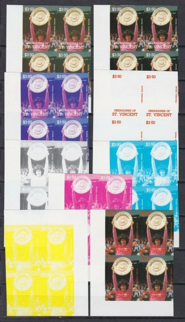 Grenadinen von St. Vincent 613 postfr./mnh Tennis 9 Phasendrucke 4er-Bl.proofs -