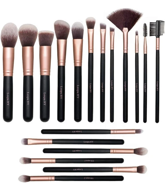 Set 18 Pennelli Per Trucco-Oro Rosa-Premium Set Per Occhi E Viso