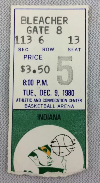 1981 12/09 Indiana at Notre Dame Basketball Ticket Stub