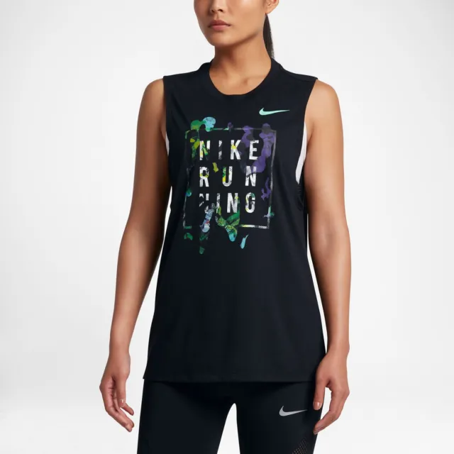 Nike Asciutto Solstice da Donna Corsa Canotta Allenamento Nero