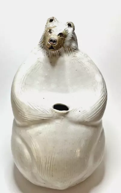 Ceramic White Bear INCENSE Burner-Signed SCULPTURE FIGURAL - 6.5" Tall