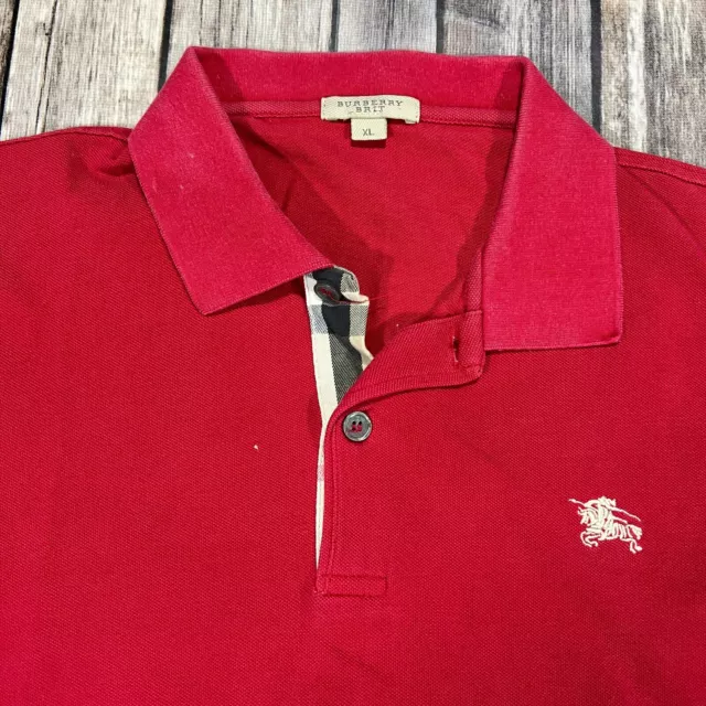 Burberry Brit Nova Check Plaid Polo Shirt XL Mens Red Short Sleeve READ