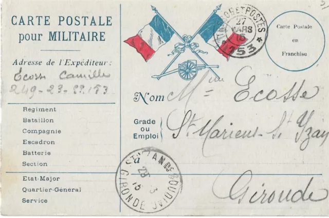 carte franchise militaire , calendrier du soldat 1915 - guerre 14/18 .