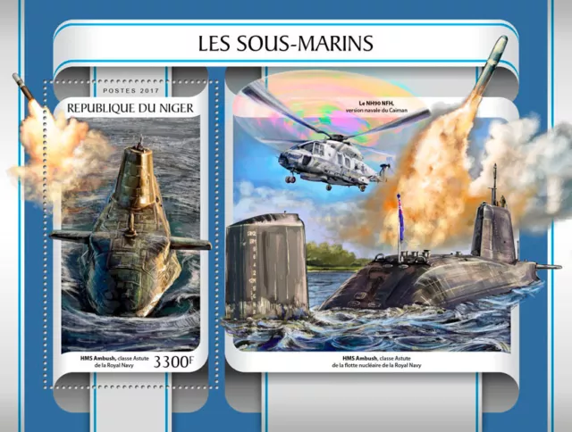 Ships Submarines Stamps Niger 2017 MNH Nautical Astute Class HMS Ambush 1v S/S