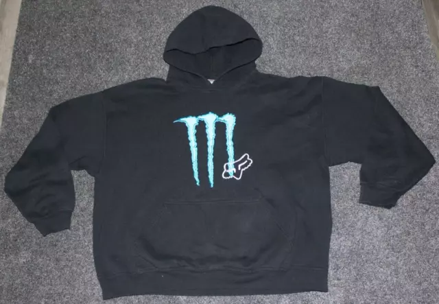 Fox Racing x Monster Energy Hoodie Skater Grunge Sweatshirt Mens XL Y2K Moto