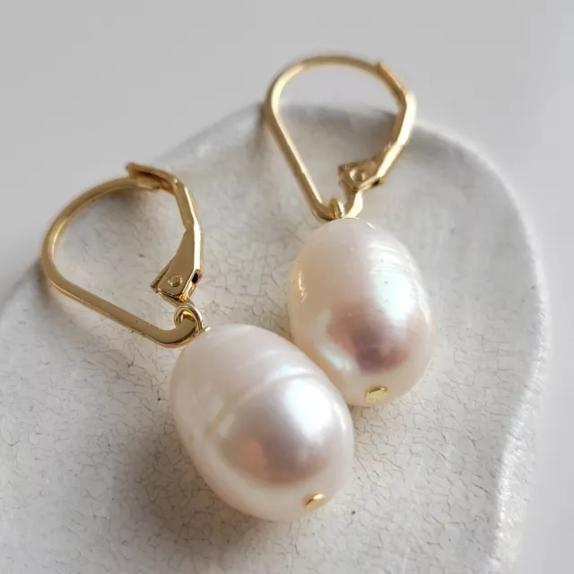 boucles d'oreilles pl or jaune perles de culture blanches d'eau douce naturelle