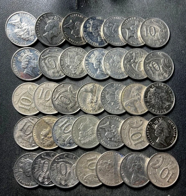 Old Australia Coin Lot - 35 HIGH GRADE 10 CENT COINS - BIG LOT - Lot #J6