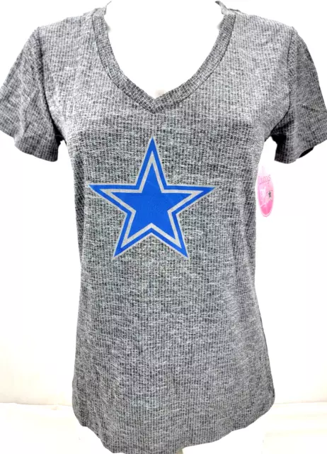 NEW Dallas Cowboys Her Style NFL Gray SS Heathered Athletic V-Neck Shirt Women M