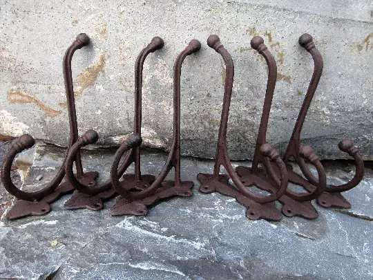 Lot of 6 New Rustic Large 9.5 x 4" Barn Farm Harness Tack Hooks Cast Iron Coat