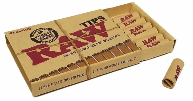 1 RAW Natural Pre Rolled Tips Easy Unrefined Rolling Smoking Tobacco 21 Tip Pack