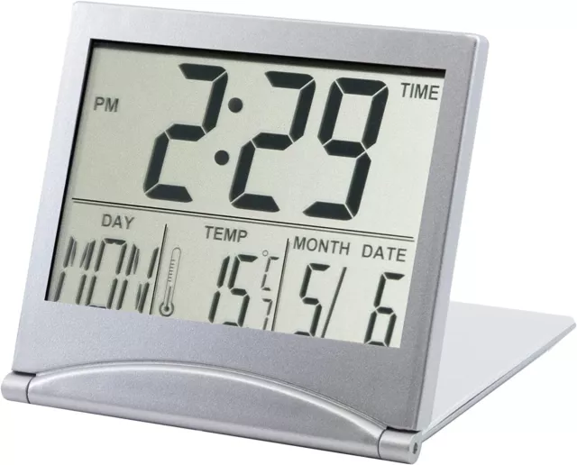 Reloj Alarma de Mesa con Temperatura y LCD Digital en Color Plata Calendario