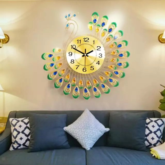 14" Peacock Wall Clock Art Decor Battery Powered Unique for Living Room Home