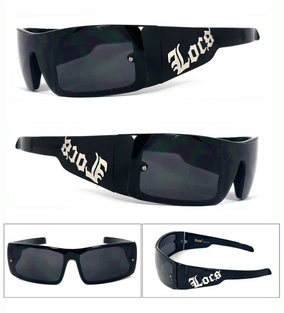 Occhiali Uv400 Policarbonato Occhiali Da Sole LOCS Hardcore - Montatura Nera Plastica, Lenti Scure UV400, Stile Gangster Montatura Nera Con Logo Grande - Foto 3