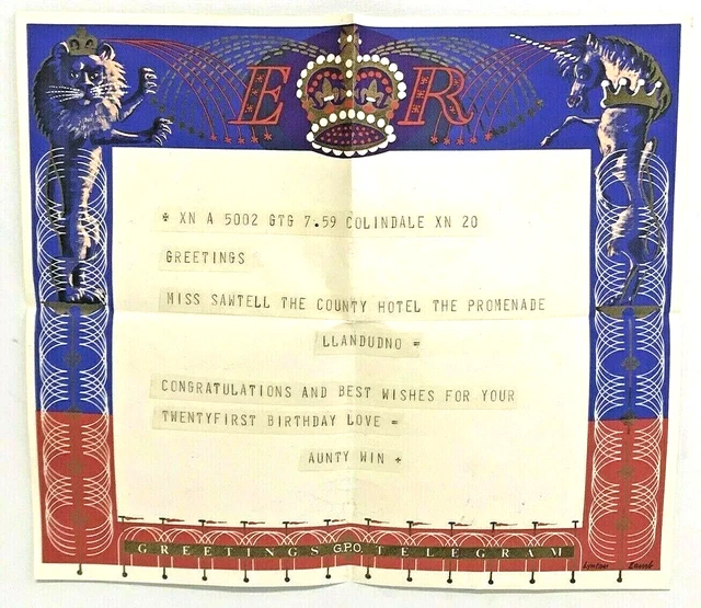 Vintage GPO Greetings Telegram Beautiful Lynton Lamb Art With Envelope c.1953