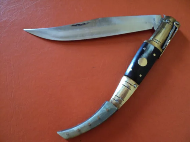 antique Santa Cruz Mudela Spain navaja folding knife arabian style horn brass