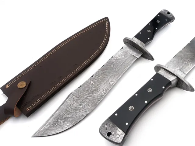 Hand Crafted Damascus Bowie Knife - Razor-Sharp Blade, Full Tang Handle,W Sheath